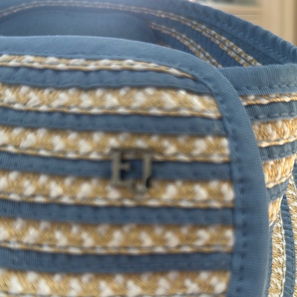 Eric Javits Brooke Blue Cream  Mix Wide Brim Packable Visor Hat - Picture 4 of 8